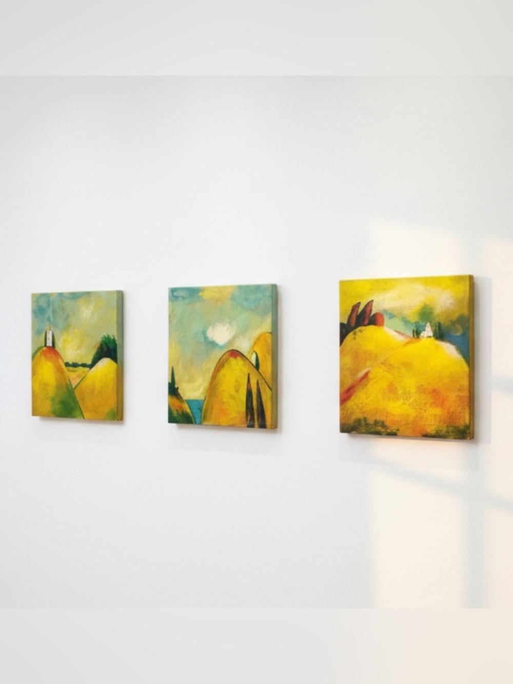 Vibrant Landscape Art 3 Piece Set - Vintage Wood painting